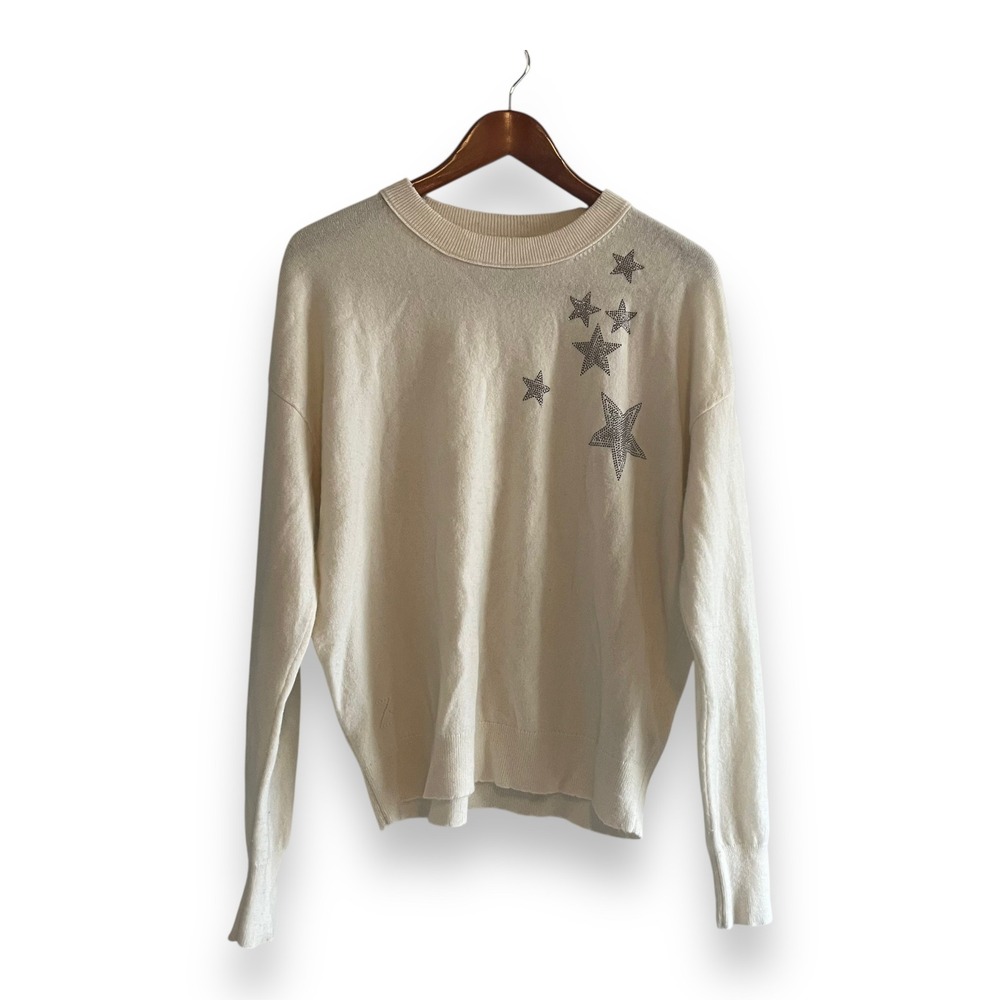 Zadig‎ & Voltaire Gaby Strass Stars Cream Wool Cashmere Sweater Large